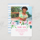 熱帯フローラハワイアン誕生日ピンク写真 サンキューカード (正面/裏面)