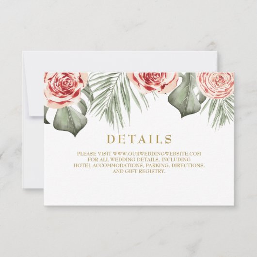 熱帯フローラバラパーム葉結婚詳細 出欠カード (正面)