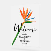 熱帯フローラバードオブパラダイス結婚の歓迎 アクリルサイン (傾斜)