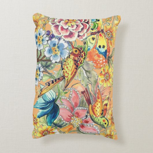 熱帯フローラバードバタフライオリエンタルピーチ アクセントクッション (裏面(縦))