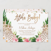 熱帯フローラパイナップルアロハベビーベビーシャワー 招待状 (正面/裏面)