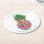 熱帯フローラパイナップルエレガントな結婚式 ラウンドペーパーコースター (アングル)