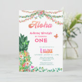 熱帯フローラパイナップルルアウ（ハワイ式宴会）第1誕生日 招待状 (スタンド正面)