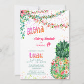 熱帯フローラパイナップルルアウ（ハワイ式宴会）ANY AGE誕生日 招待状 (正面)