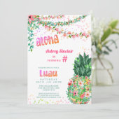 熱帯フローラパイナップルルアウ（ハワイ式宴会）ANY AGE誕生日 招待状 (スタンド正面)