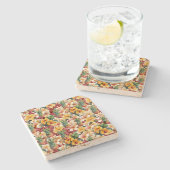 熱帯フローラパイナップルレッドグリッターラブハート ストーンコースター (横)