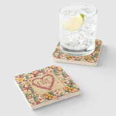 熱帯フローラパイナップルレッドグリッターラブハート ストーンコースター (横)