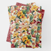 熱帯フローラパイナップルレッドグリッター ラッピングペーパーシート (インサイチュ)