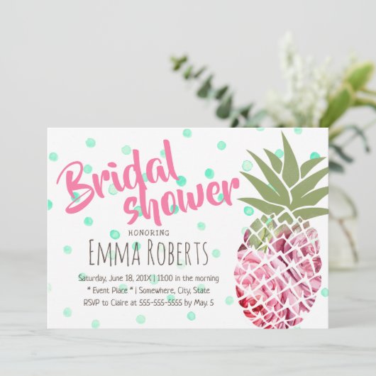 熱帯フローラパイナップル水玉模様ブライダルシャワー 招待状 (スタンド正面)