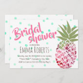 熱帯フローラパイナップル水玉模様ブライダルシャワー 招待状 (正面/裏面)