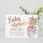熱帯フローラパイナップル水玉模様ベビーシャワー 招待状 (スタンド正面)