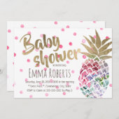 熱帯フローラパイナップル水玉模様ベビーシャワー 招待状 (正面/裏面)