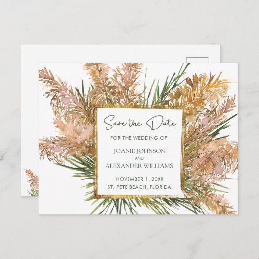 熱帯フローラパンパスグラスウェディング 案内ポストカード (正面/裏面)