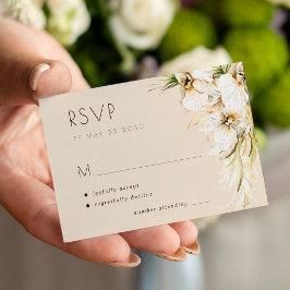 熱帯フローラパンパスグラスエレガントな結婚式RSVP ノートカード