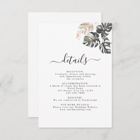 熱帯フローラパームボヘミ結婚アン詳細カード 出欠カード (正面/裏面)