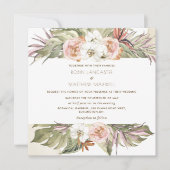 熱帯フローラパームリーフ、クリームスクエア結婚イン 招待状 (正面)