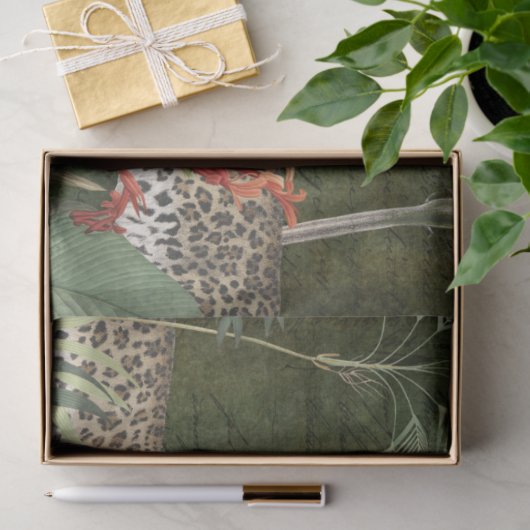 熱帯フローラヒョウの葉のジャングルデコパージュ 薄葉紙 (ギフト)