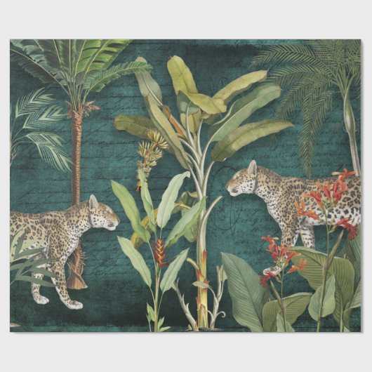 熱帯フローラヒョウティール（緑がかった色）の葉のデコページ ラッピングペーパー (フラット)