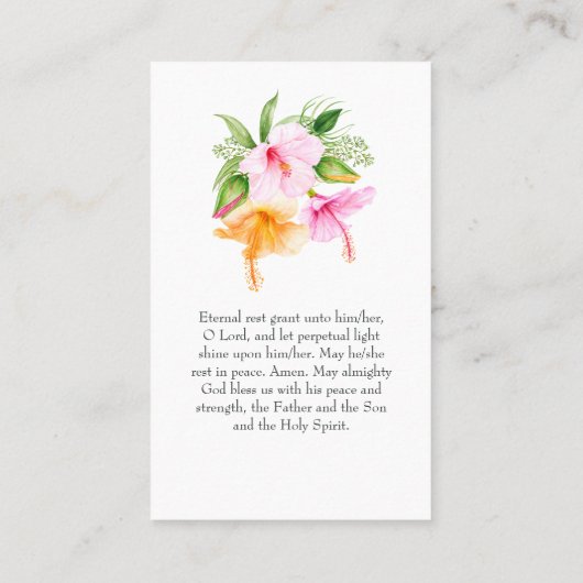 熱帯フローラビーチお祝いオブ・ライフ祈りの言葉 名刺 (裏面)