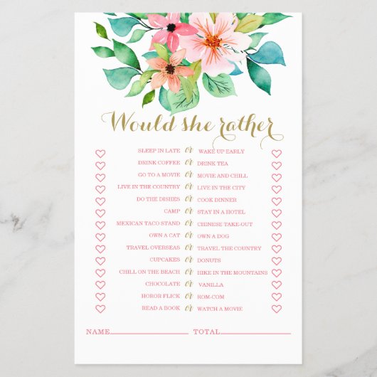 熱帯フローラビーチブライダルシャワーゲームフライヤー チラシ (正面)