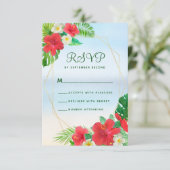 熱帯フローラビーチ金ゴールド結婚式RSVP 出欠カード (スタンド正面)