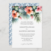 熱帯フローラピンクとオレンジフォーマル結婚ズ 招待状 (正面/裏面)