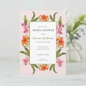 熱帯フローラピンクと白ブライダルシャワー 招待状 (スタンド正面)