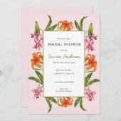 熱帯フローラピンクと白ブライダルシャワー 招待状 (正面/裏面)