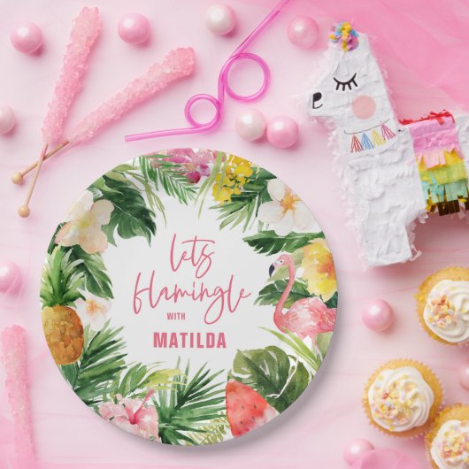 熱帯フローラピンクイエロフラミンゴスタイリッシュ ペーパープレート (パーティー)