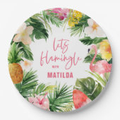 熱帯フローラピンクイエロフラミンゴスタイリッシュ ペーパープレート (正面)