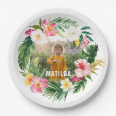 熱帯フローラピンクイエロフラミンゴスタイリッシュ ペーパープレート (正面)