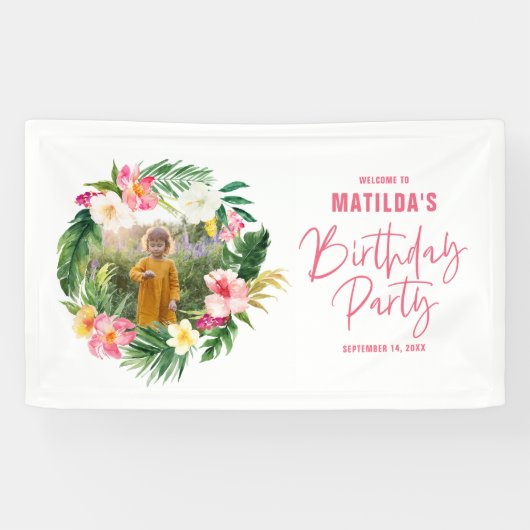 熱帯フローラピンクイエロフラミンゴスタイリッシュ 横断幕 (横)