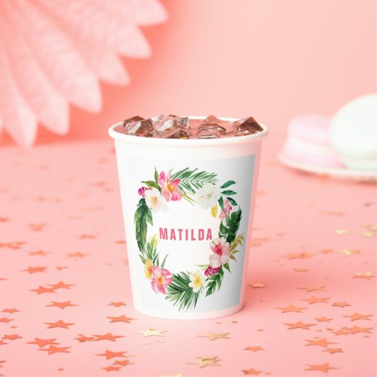 熱帯フローラピンクイエロフラミンゴスタイリッシュ 紙コップ (インサイチュ)