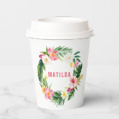 熱帯フローラピンクイエロフラミンゴスタイリッシュ 紙コップ (裏面)