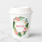 熱帯フローラピンクイエロフラミンゴスタイリッシュ 紙コップ (正面)