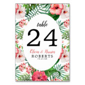 熱帯フローラピンクハイビスカスグリーンパーム結婚ズ テーブルナンバー (裏面)
