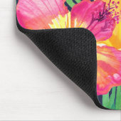 熱帯フローラピンクハイビスカスプルメリアネイビーブルー マウスパッド (コーナー)
