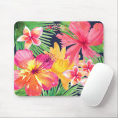 熱帯フローラピンクハイビスカスプルメリアネイビーブルー マウスパッド (マウス)