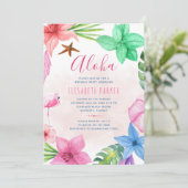 熱帯フローラピンクハワイアンルアウ（ハワイ式宴会）誕生日パーティー 招待状 (スタンド正面)