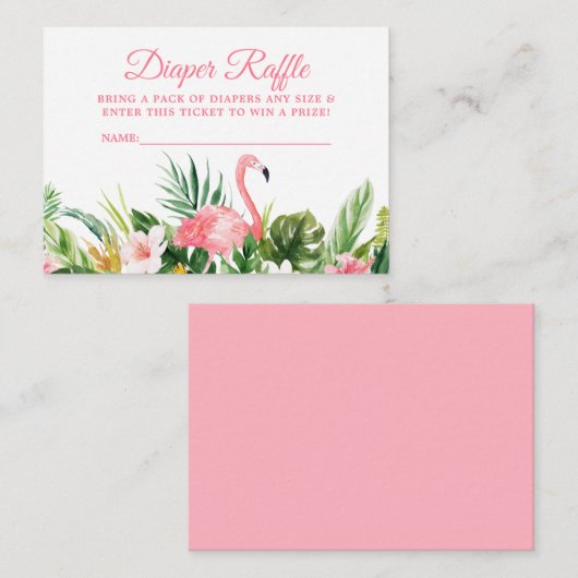 熱帯フローラピンクフラミンゴおむつラッフルチケット エンクロージャーカード (正面/裏面)