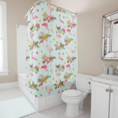 熱帯フローラピンクフラミンゴスシャワーカーテン シャワーカーテン (インサイチュ)