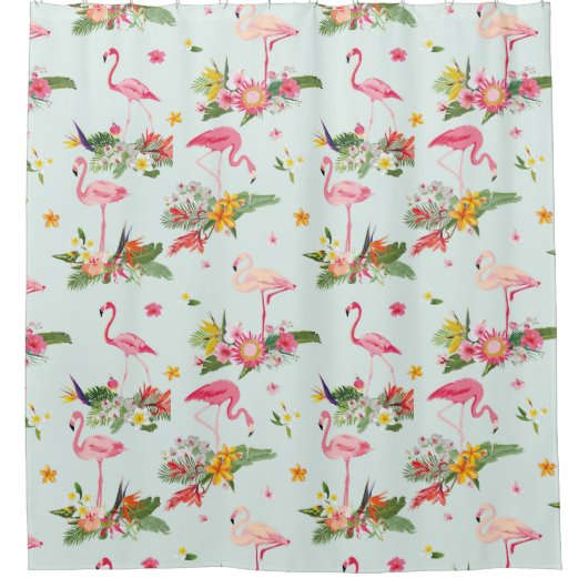熱帯フローラピンクフラミンゴスシャワーカーテン シャワーカーテン (正面)