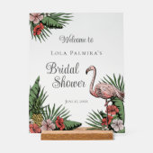 熱帯フローラピンクフラミンゴブライダルシャワー徴候 アクリルサイン (正面)