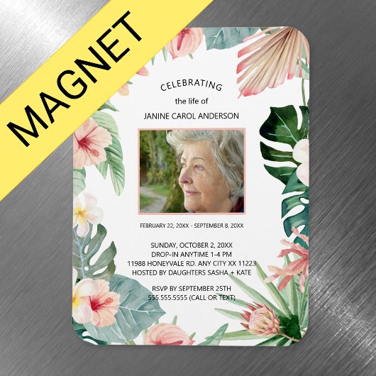 熱帯フローラピンクライフお祝い写真 マグネット