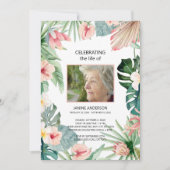 熱帯フローラピンクライフお祝い写真 招待状 (正面)