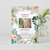 熱帯フローラピンクライフお祝い写真 招待状 (スタンド正面)