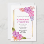 熱帯フローラピンクラグジュアリー47歳の誕生日 招待状 (正面)