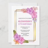 熱帯フローラピンクラグジュアリー57歳の誕生日 招待状 (正面)
