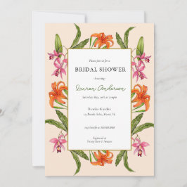 熱帯フローラピーチアンドホワイトブライダルシャワー 招待状