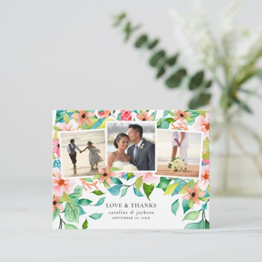 熱帯フローラフォトコラージュ結婚の感謝 ポストカード (スタンド正面)